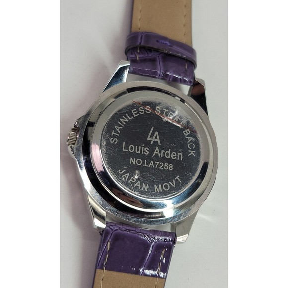 Louis Arden LA7258 Wrist Watch Purple Leather Band Crystal Bezel Japan Works! - Picture 13 of 16